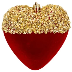 Lot de 6 suspensions (H15 cm) Cœurs et étoiles paillettes Rouge et Or