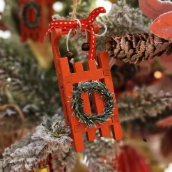 Lot de 2 suspensions (H10 cm) Luges Couronne d'hiver rouge