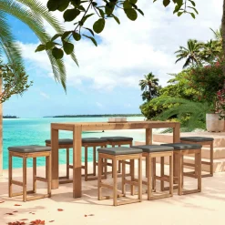 Lot de 2 tabourets hauts de jardin en bois d'acacia Bornéo Gris anthracite