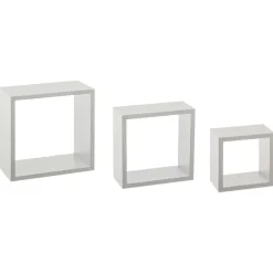 Lot de 3 étagères bois (H15-20-25 cm) Cube Blanc
