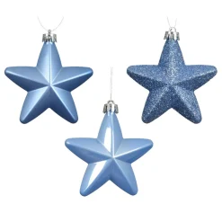 Lot de 6 étoiles de Noël à suspendre (H7 cm) Alpine Bleu ciel