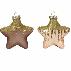 Lot de 2 étoiles de Noël à suspendre en verre (H10 cm) Arctique Brun café