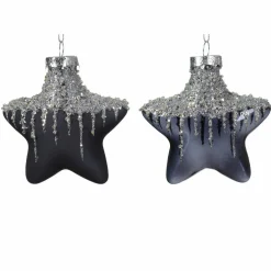 Lot de 2 étoiles de Noël à suspendre en verre (H10 cm) Arctique Noir