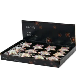 Lot de 12 étoiles de Noël en verre (D90 mm) Paillettes festives Multicolores