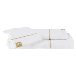 Lot de serviettes de bain 50x90 cm + 70x130 cm + 1 gant de toilette Japandi Blanc et or