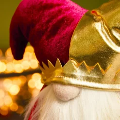 Lutin de Noël jambes souples (H39 cm) Arlequin Bordeaux et doré