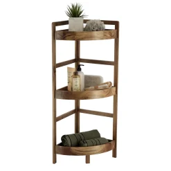Meuble d'angle 3 étagères bois acacia (29 x H86 cm) Lina marron