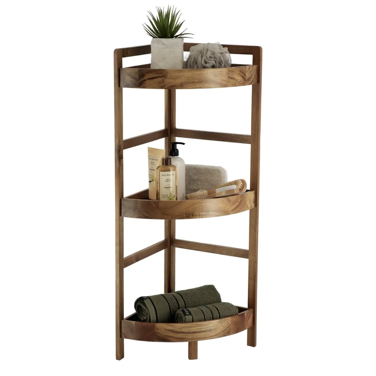 Meuble d'angle 3 étagères bois acacia (29 x H86 cm) Lina marron