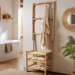 Meuble de rangement dressing avec crochets en bambou (70 x H190 cm) Hanoï