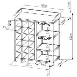 Meuble range-bouteilles industriel 18 emplacements et porte-verres (H82 cm) Paul Marron