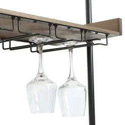 Meuble range-bouteilles mural bois et métal 18 emplacements et porte-verres (H120 cm) Isaac Marron