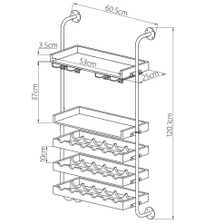 Meuble range-bouteilles mural bois et métal 18 emplacements et porte-verres (H120 cm) Isaac Marron