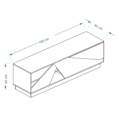 Meuble TV en bois design (L180 x 40 cm) Alabama Blanc, noir et naturel