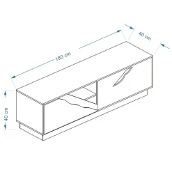 Meuble TV en bois design (L180 x 40 cm) Florida Blanc, noir et naturel