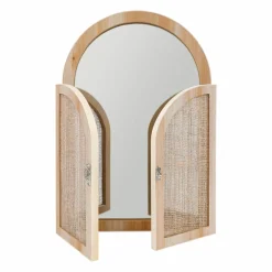 Miroir mural en bois (H45 cm) Porte battante Naturel