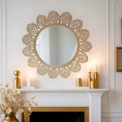 Miroir mural rond en métal (D81 cm) Bombay Doré