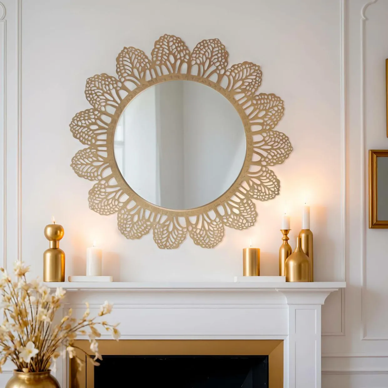 Miroir mural rond en métal (D81 cm) Bombay Doré