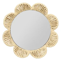 Miroir mural rond rotin (29 cm) Fleur Beige