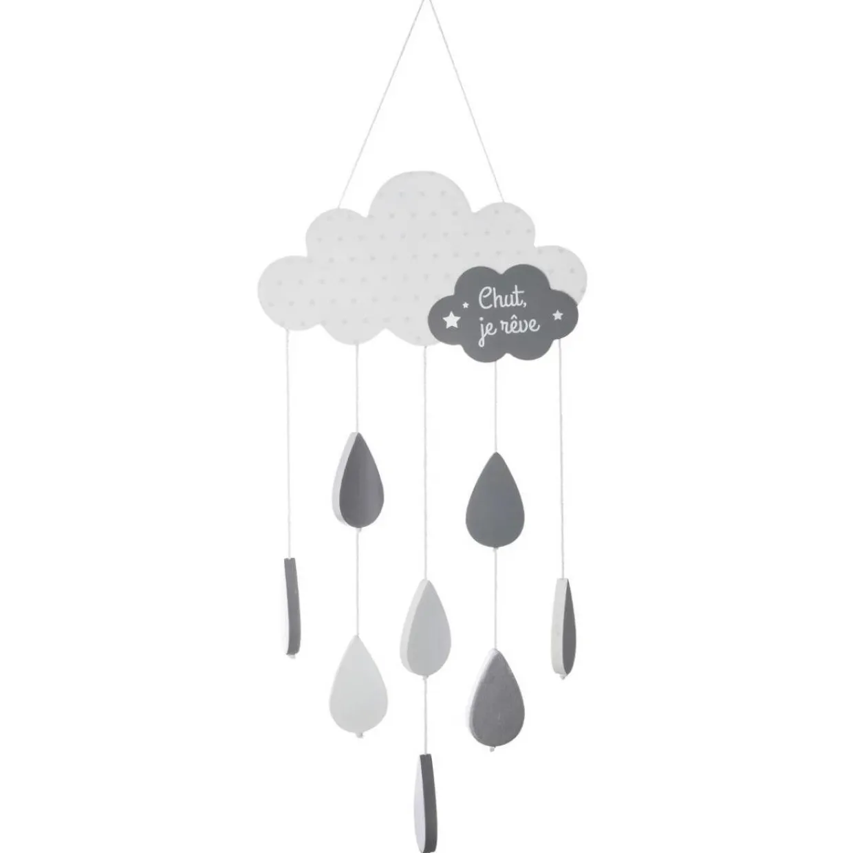 Mobile bébé bois et coton (H57.5 cm) Nuage Gris