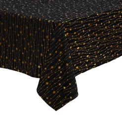 Nappe de Noël en velours (360 x 140 cm) Pluie d'étoiles Noir et dorée