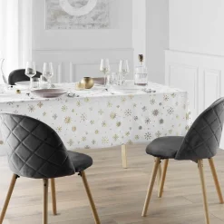 Nappe de Noël rectangulaire anti tache (140 x 240 cm) Astrelia Blanc et doré