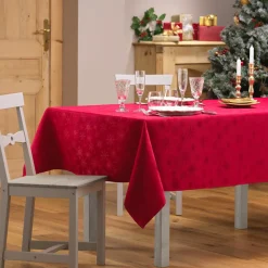 Nappe de Noël rectangulaire anti tache (140 x 240 cm) Flocons Rouge