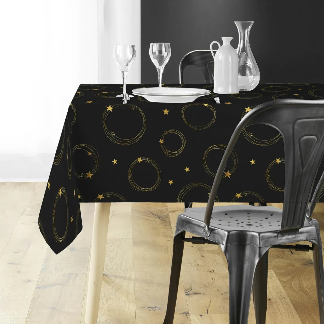 Nappe de Noël rectangulaire (150 x 240 cm) Star Noir et Or