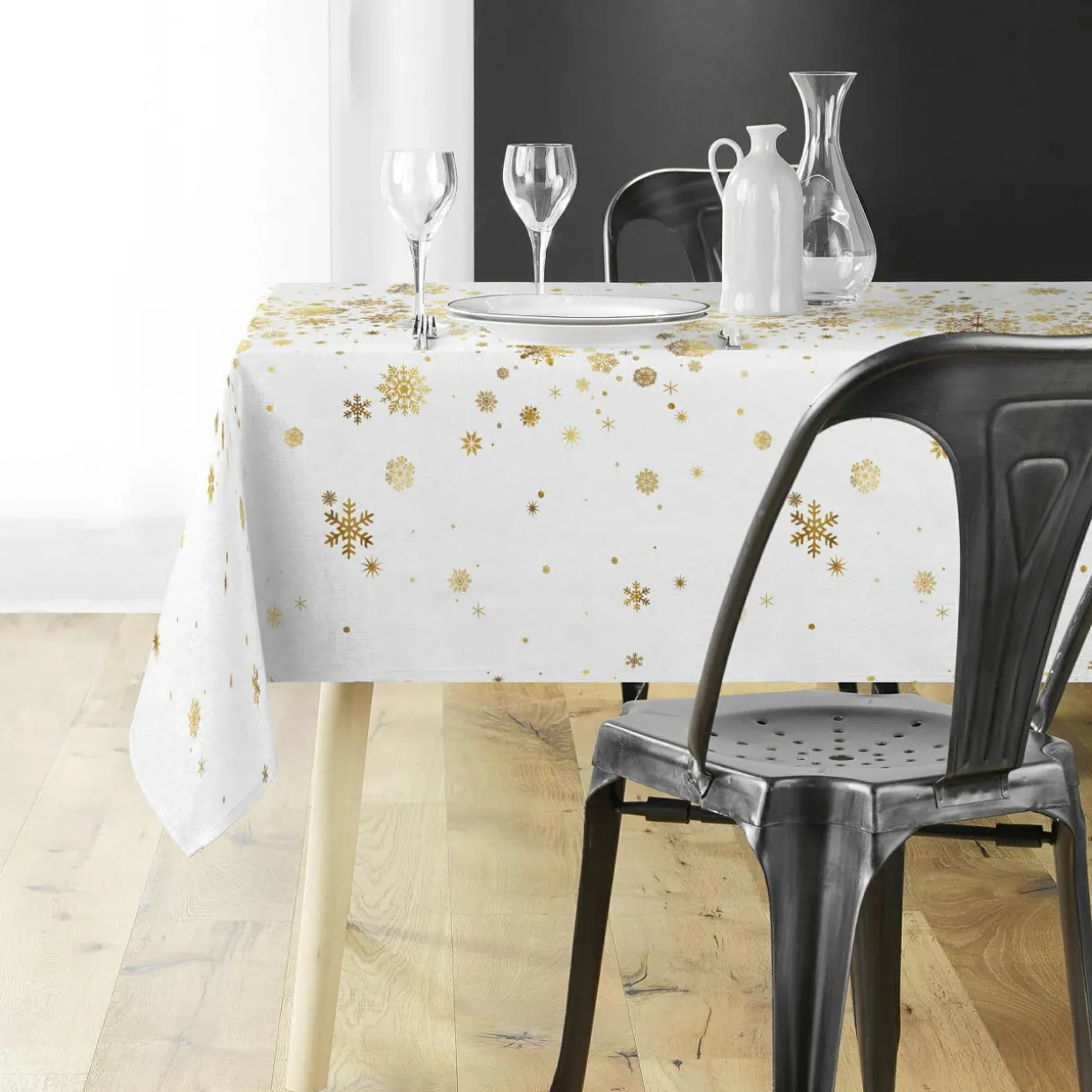 Nappe de Noël rectangulaire (150 x 300 cm) Constellation Blanc et doré