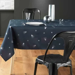 Nappe de Noël rectangulaire (150 x 300 cm) Sapin métallisé Bleu