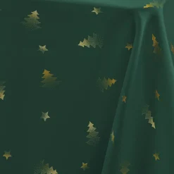 Nappe de Noël rectangulaire (150 x 300 cm) Sapin métallisé Vert et or