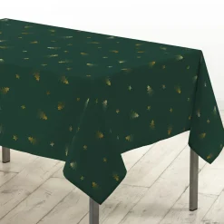 Nappe de Noël rectangulaire (150 x 300 cm) Sapin métallisé Vert et or