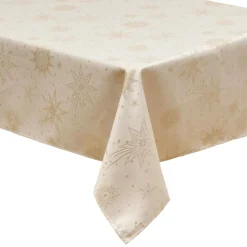 Nappe de Noël rectangulaire (140 x 240 cm) Nuit étoilée Beige et doré