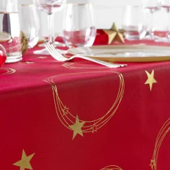 Nappe de Noël rectangulaire anti tache (150 x 240 cm) Star Rouge et doré