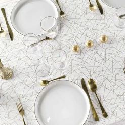 Nappe de Noël rectangulaire anti tache (140 x 240 cm) Mikado Blanc et doré