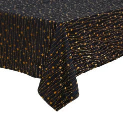 Nappe de Noël rectangulaire (140 x 240 cm) Pluie d'étoiles Noir et dorée
