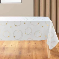 Nappe de Noël rectangulaire anti tache (150 x 240 cm) Star Blanc et doré