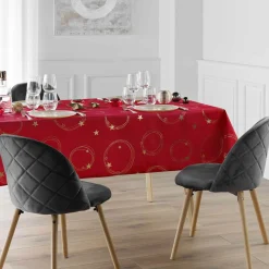 Nappe de Noël rectangulaire anti tache (150 x 300 cm) Star Rouge et doré