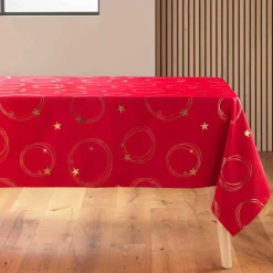 Nappe de Noël rectangulaire anti tache (150 x 300 cm) Star Rouge et doré