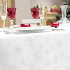 Nappe de Noël rectangulaire (140 x 240 cm) Flocon d'hiver Blanc
