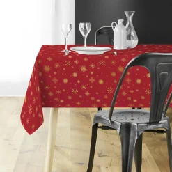 Nappe de Noël rectangulaire (140 x 240 cm) Astrelia Rouge et or