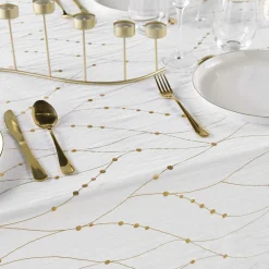Nappe de Noël rectangulaire anti tache (140 x 240 cm) Firmament Blanc et doré