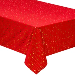 Nappe de Noël rectangulaire (140 x 240 cm) Pluie d'étoiles Rouge et doré
