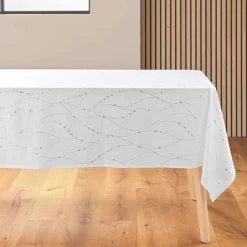 Nappe de Noël rectangulaire (140 x 240 cm) Astrelia Blanc et argent