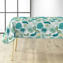 Nappe rectangulaire anti tache tissu PVC imperméable (140 x 240 cm) Plantania Bleue