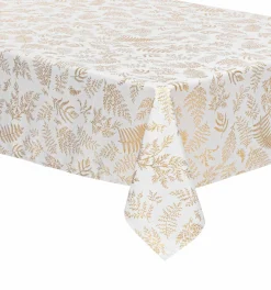 Nappe rectangulaire anti tache (140 x 360 cm) Feuilles d'or Blanc