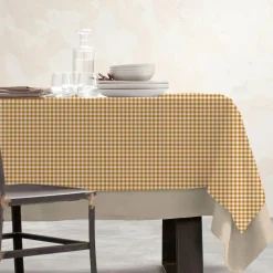 Nappe rectangulaire coton enduit (150 x 250 cm) Vichy Jaune moutarde
