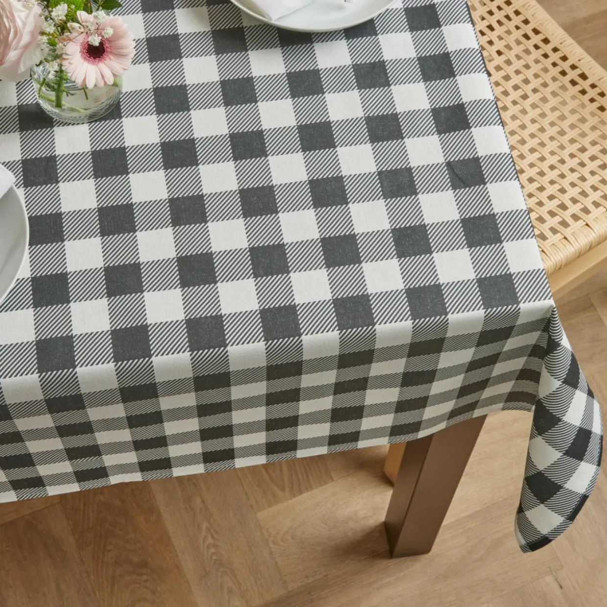 Nappe rectangulaire coton enduit (150 x 250 cm) Vichy Noire