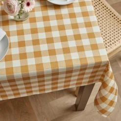 Nappe rectangulaire coton enduit (150 x 350 cm) Vichy Jaune moutarde