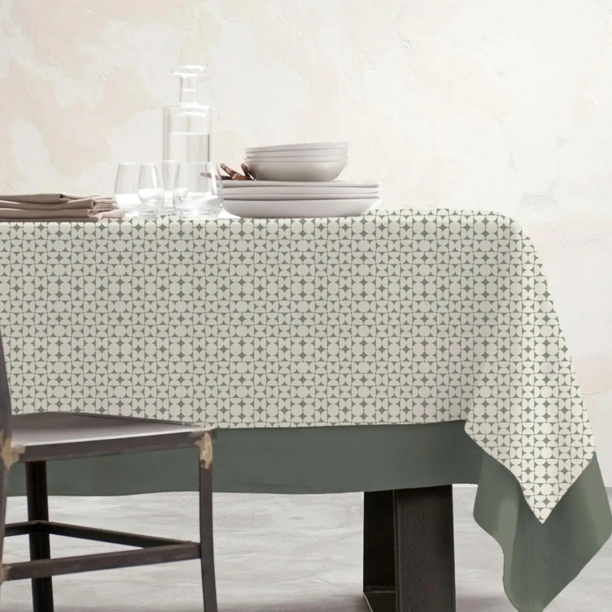 Nappe rectangulaire coton enduit (150 x 350 cm) Sofia Verte