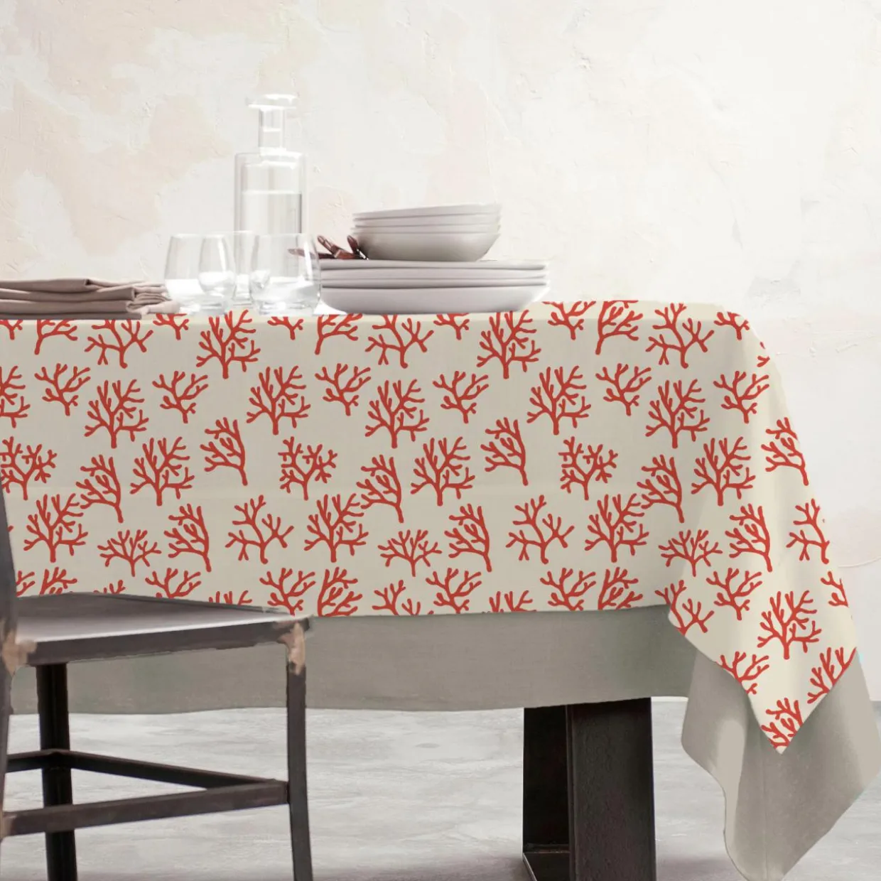 Nappe rectangulaire coton enduit (150 x 250 cm) Moorea Corail